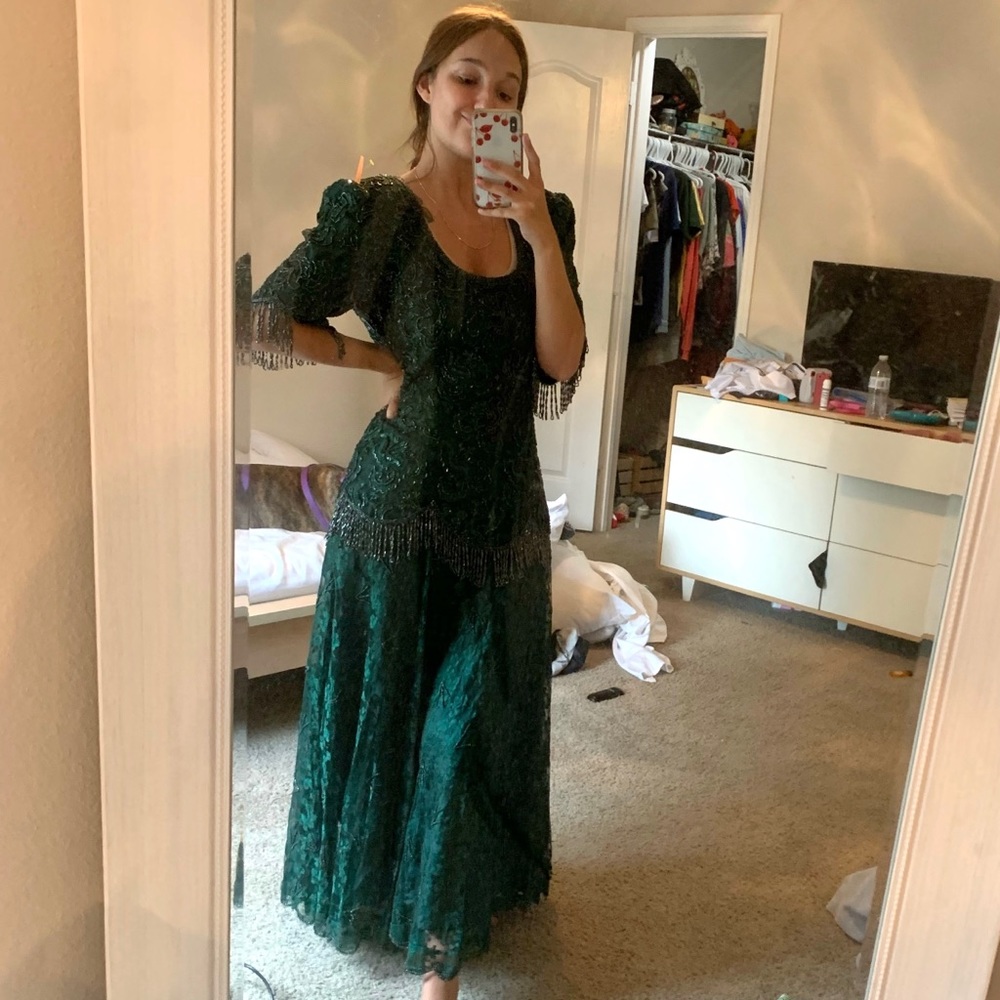 Brilliante by J. A. vintage green jewel gown